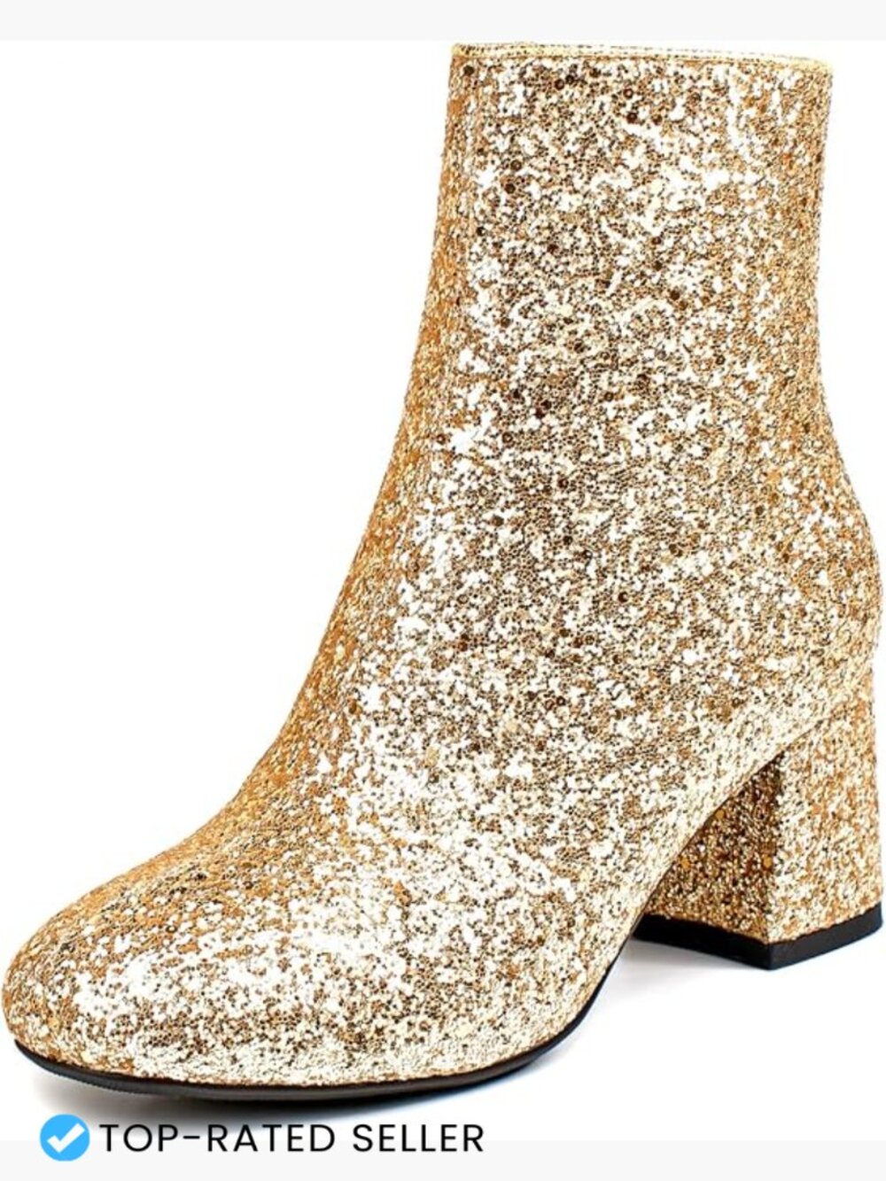 Sequins Glitter Chunky Heel Ankle Boots Block Mid Heels Side Zipper Wedding